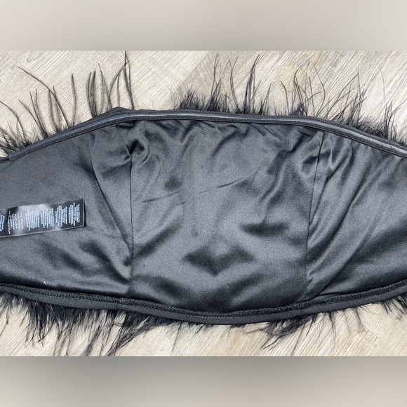 nwot Black Feather Trim Bustier corset cami top Cropped Bandeau whimsigoth - Picture 5 of 8